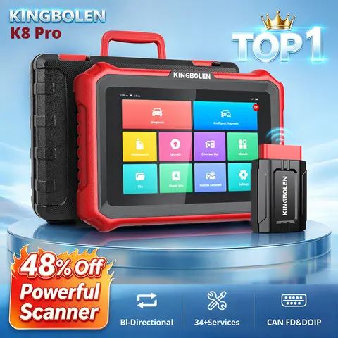 KINGBOLEN K8 Pro 8 Inch Car Diagnostic Tools 40+ Services CAN FD DOIP OBD2 Scanner 34+ Resets, ECU Code Car Scanner, CANFD/DOIP/FCA, V.A.G Guide, Bluetooth All-System Diagnostics, Lifetime Software Updates
