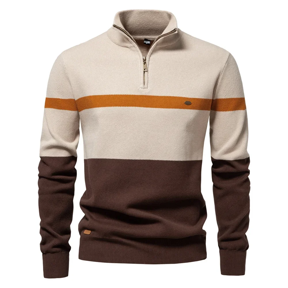 New Arrival Mens With Stand Collars Autumn Winter Half Zipped Color Block Knitted Shirts Winter Striped Warm Mens Polo Sweater
New Arrival Mens With Stand Collars Autumn Winter Half Zipped Color Block Knitted Shirts Winter Striped Warm Mens Polo Sweater