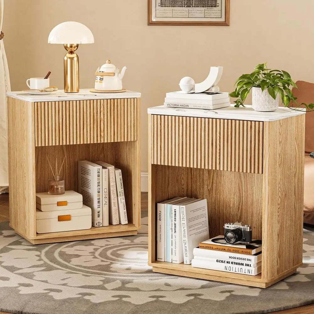 2-Piece Bedroom Nightstand Set with Marble Top and Wooden End Table for Hallway or Living Room
2-Piece Bedroom Nightstand Set with Marble Top and Wooden End Table for Hallway or Living Room