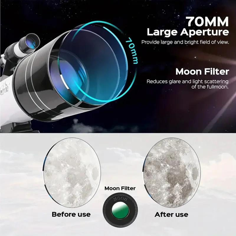 New HD150X astronomical telescope high magnification portable 700mm HD refractive stargazing and space exploration
New HD150X astronomical telescope high magnification portable 700mm HD refractive stargazing and space exploration