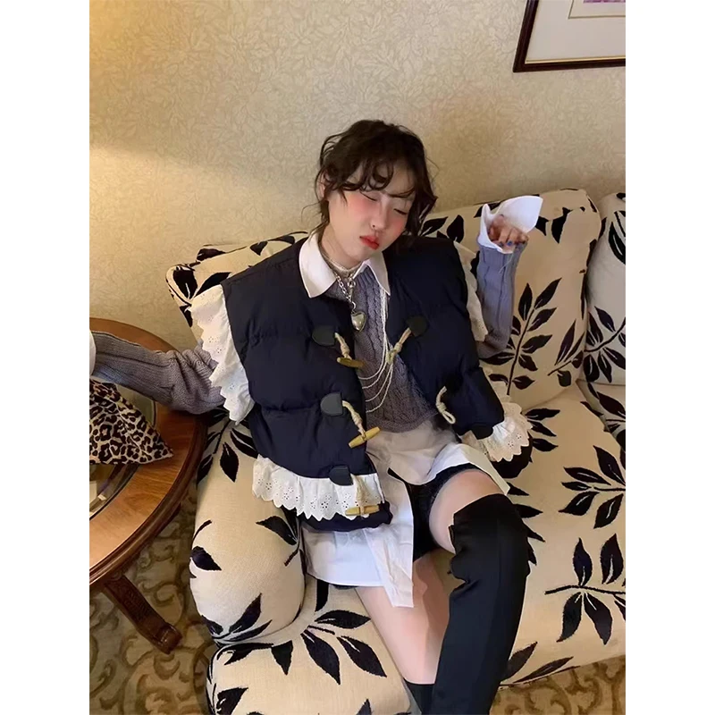 MEXZT Short Parkas Vest Women Harajuku Lace Puffer Jacket Waistcoat Korean Sleeveless Down Coats Winter Cotton Padded Outerwears
MEXZT Short Parkas Vest Women Harajuku Lace Puffer Jacket Waistcoat Korean Sleeveless Down Coats Winter Cotton Padded Outerwears