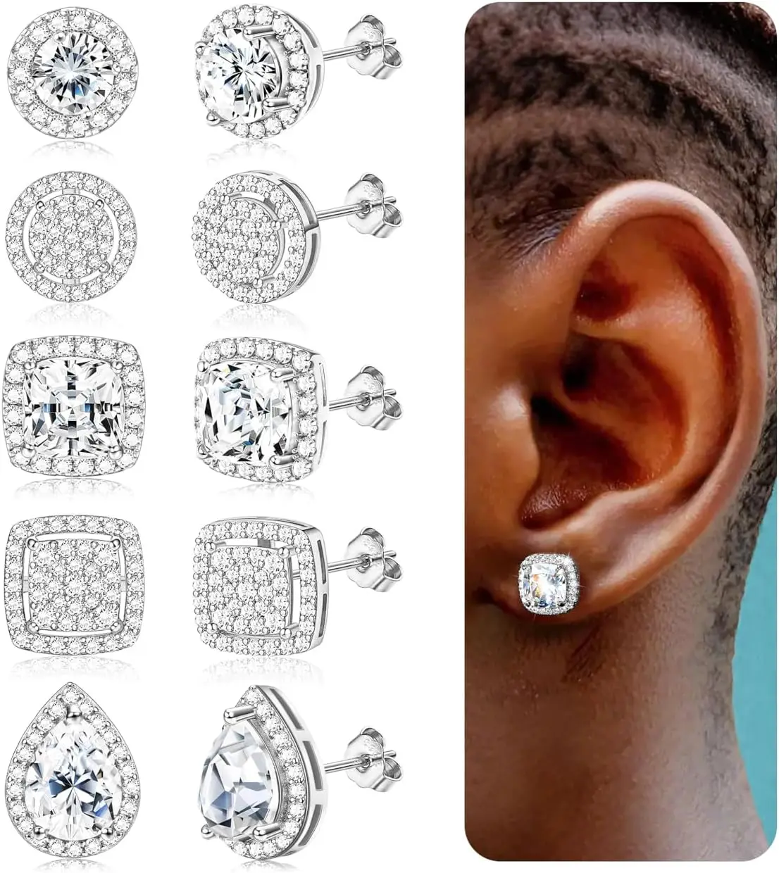 Cubic Zirconia Stud Earrings for Women Men 18K White Gold Hypoallergenic 925 Sterling Silver Post
Cubic Zirconia Stud Earrings for Women Men 18K White Gold Hypoallergenic 925 Sterling Silver Post