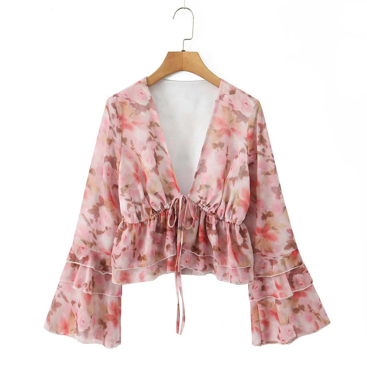 French Romantic Ruffled Bell Sleeve Floral Chiffon Blouse Tie V-neck Printed Long Sleeved Casaul Elegant Style Shirt Charm YFHR
French Romantic Ruffled Bell Sleeve Floral Chiffon Blouse Tie V-neck Printed Long Sleeved Casaul Elegant Style Shirt Charm YFHR
