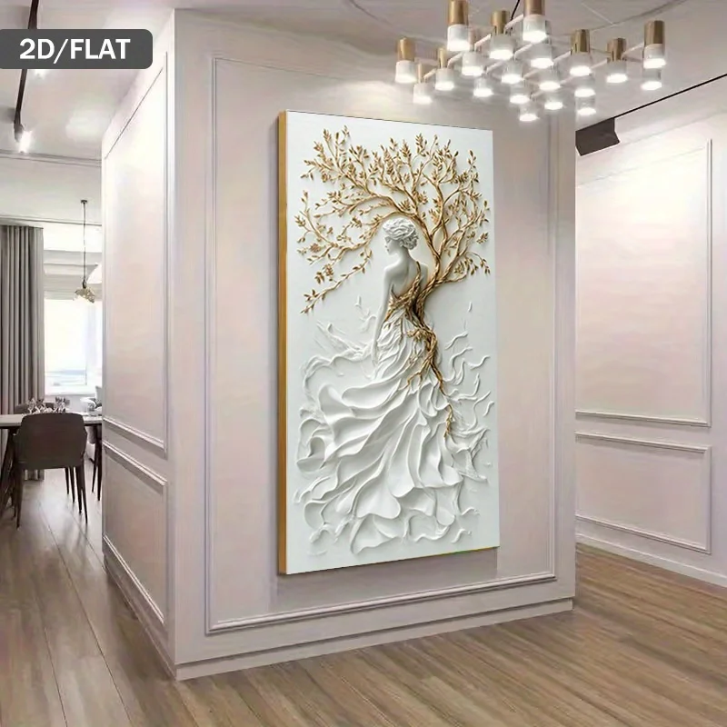 2D Flat Modern Abstract White Female Canvas Wall Art Frameless Flowing Dress with Golden Tree Canvas Print for Living Room Decor
2D Flat Modern Abstract White Female Canvas Wall Art Frameless Flowing Dress with Golden Tree Canvas Print for Living Room Decor