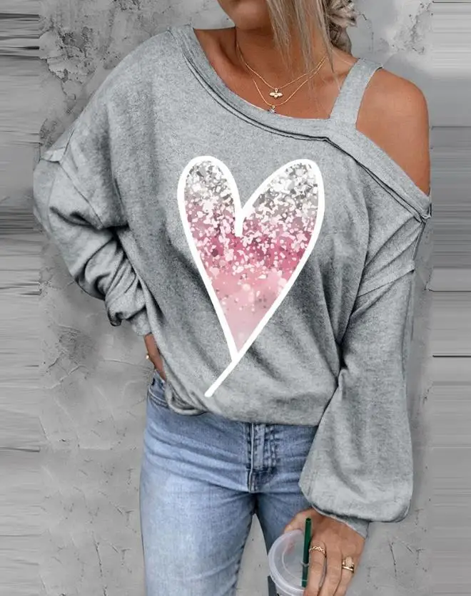22022 New Casual Women's Tee Heart Print Cold Shoulder Long Sleeve Top Female Outfits Fashion Clothes
22022 New Casual Women's Tee Heart Print Cold Shoulder Long Sleeve Top Female Outfits Fashion Clothes