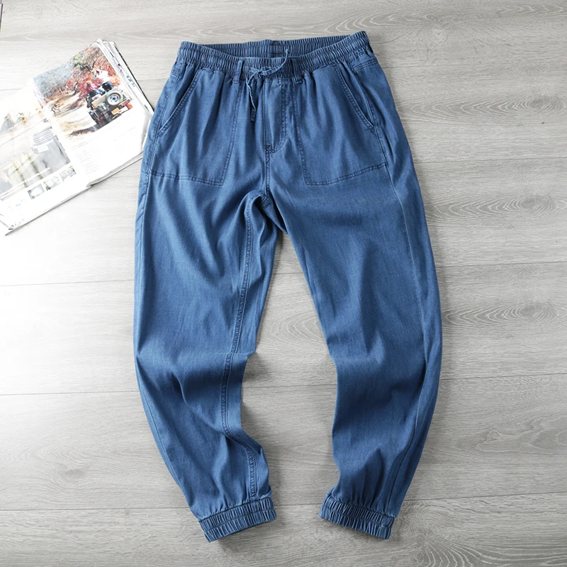 Trendy Summer Men's Slim Fit Denim Pants Elastic Waist Cuffed Thin Waed Jeans Casual Long Pants Straight Leg
Trendy Summer Men's Slim Fit Denim Pants Elastic Waist Cuffed Thin Waed Jeans Casual Long Pants Straight Leg