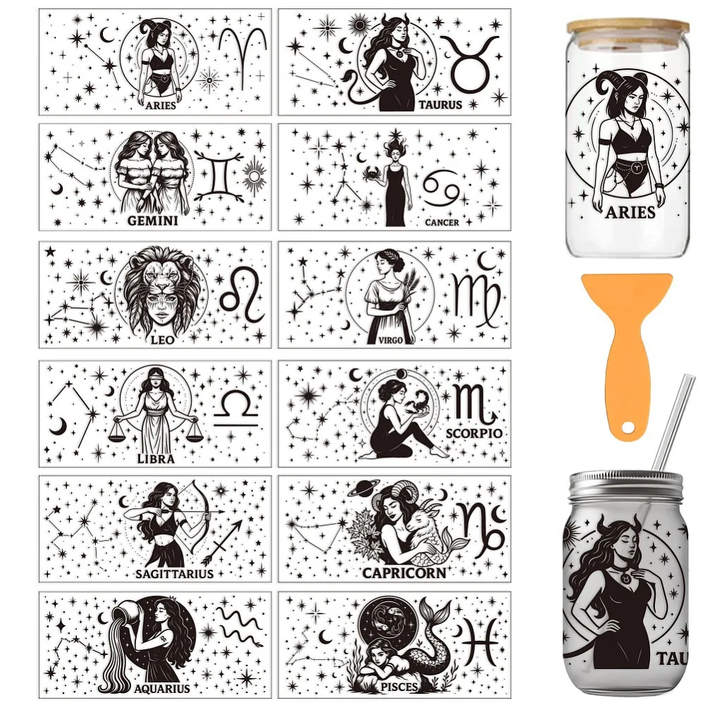 PVC DIY Heat Transfer Paper for UV Sublimation Cup Constellation 110x240mm 12 style 1pc/style 12pcs/set
PVC DIY Heat Transfer Paper for UV Sublimation Cup Constellation 110x240mm 12 style 1pc/style 12pcs/set