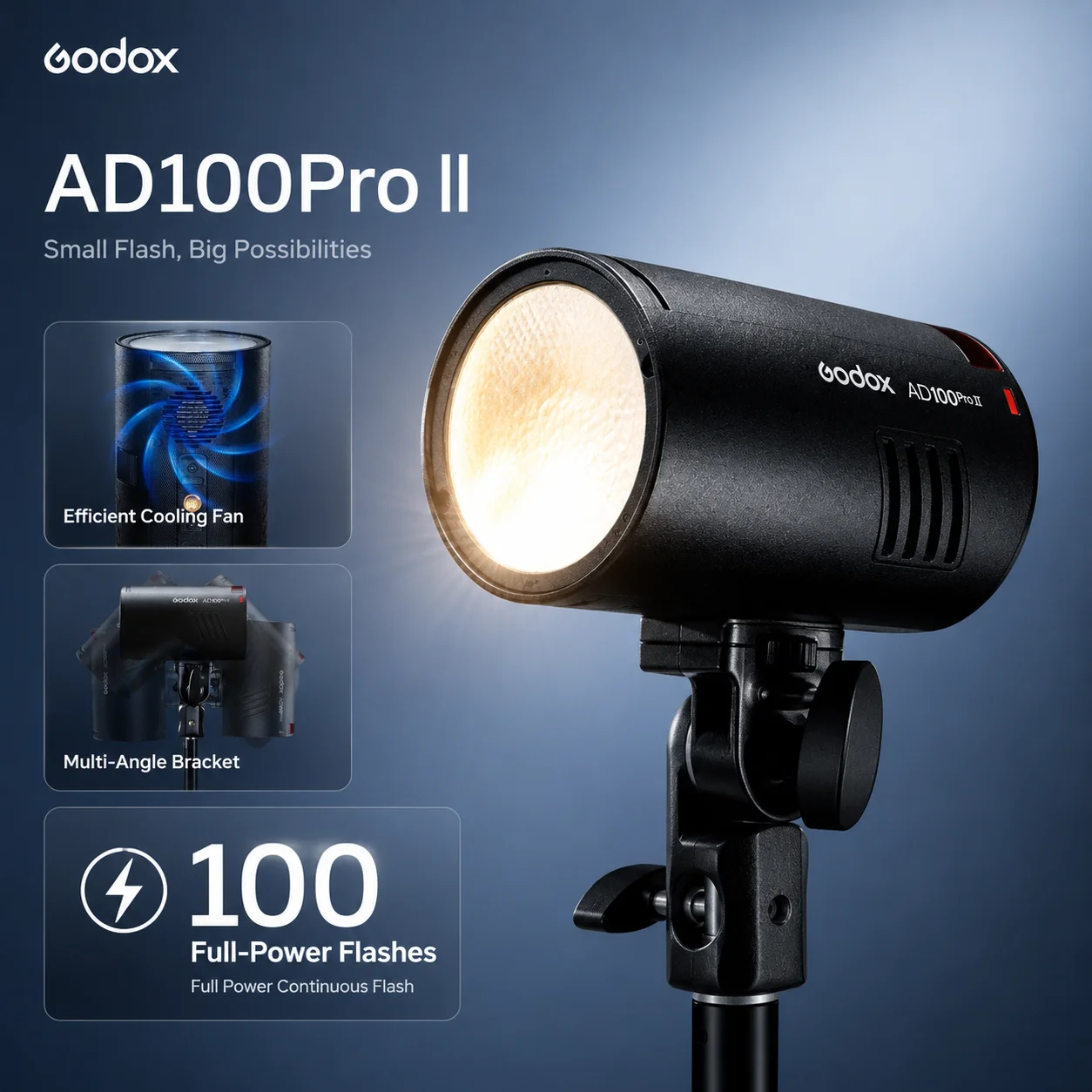 Godox AD100Pro II Camera Flash TTL HSS Portable Flash 2.4G Wireless Outdoor Photography for Sony Canon Nikon Fuji DSLR Camera
Godox AD100Pro II Camera Flash TTL HSS Portable Flash 2.4G Wireless Outdoor Photography for Sony Canon Nikon Fuji DSLR Camera