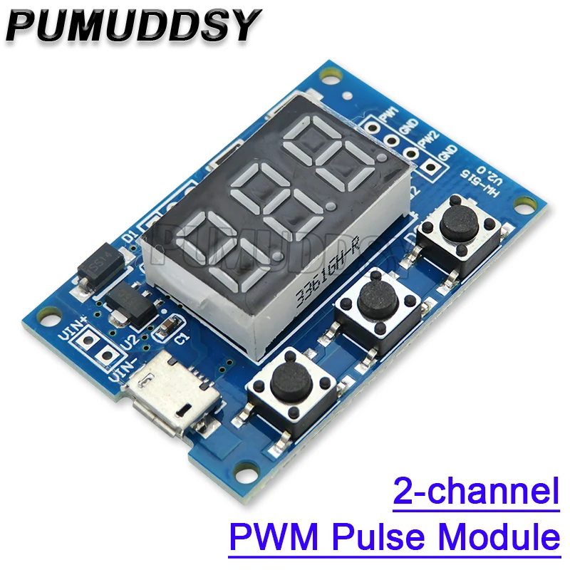 5V 12V 24V Micro USB DC 2-Channel Adjustable PWM Signal Generator Duty Cycle Pulse Frequency Module Digital LED Display Tube DIY