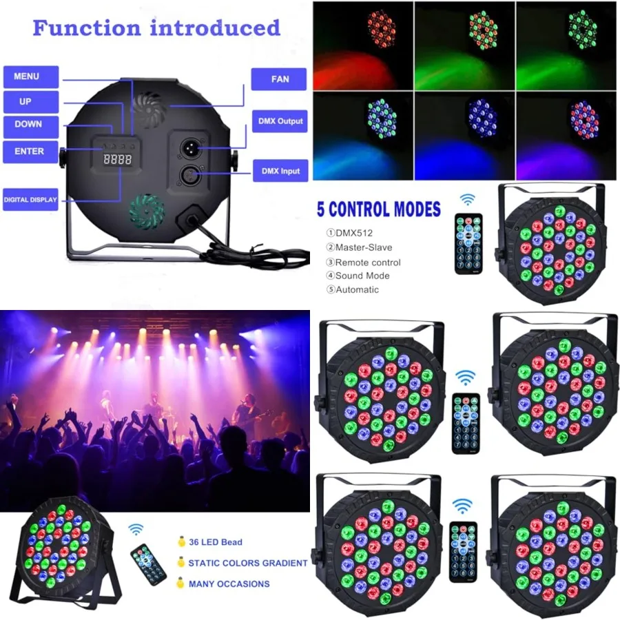 Stage Lights 36 LED Par Lights RGB Stage Lighting Uplights 7 Modes DJ Light Sound Activation Control with Remote Control Stage
Stage Lights 36 LED Par Lights RGB Stage Lighting Uplights 7 Modes DJ Light Sound Activation Control with Remote Control Stage