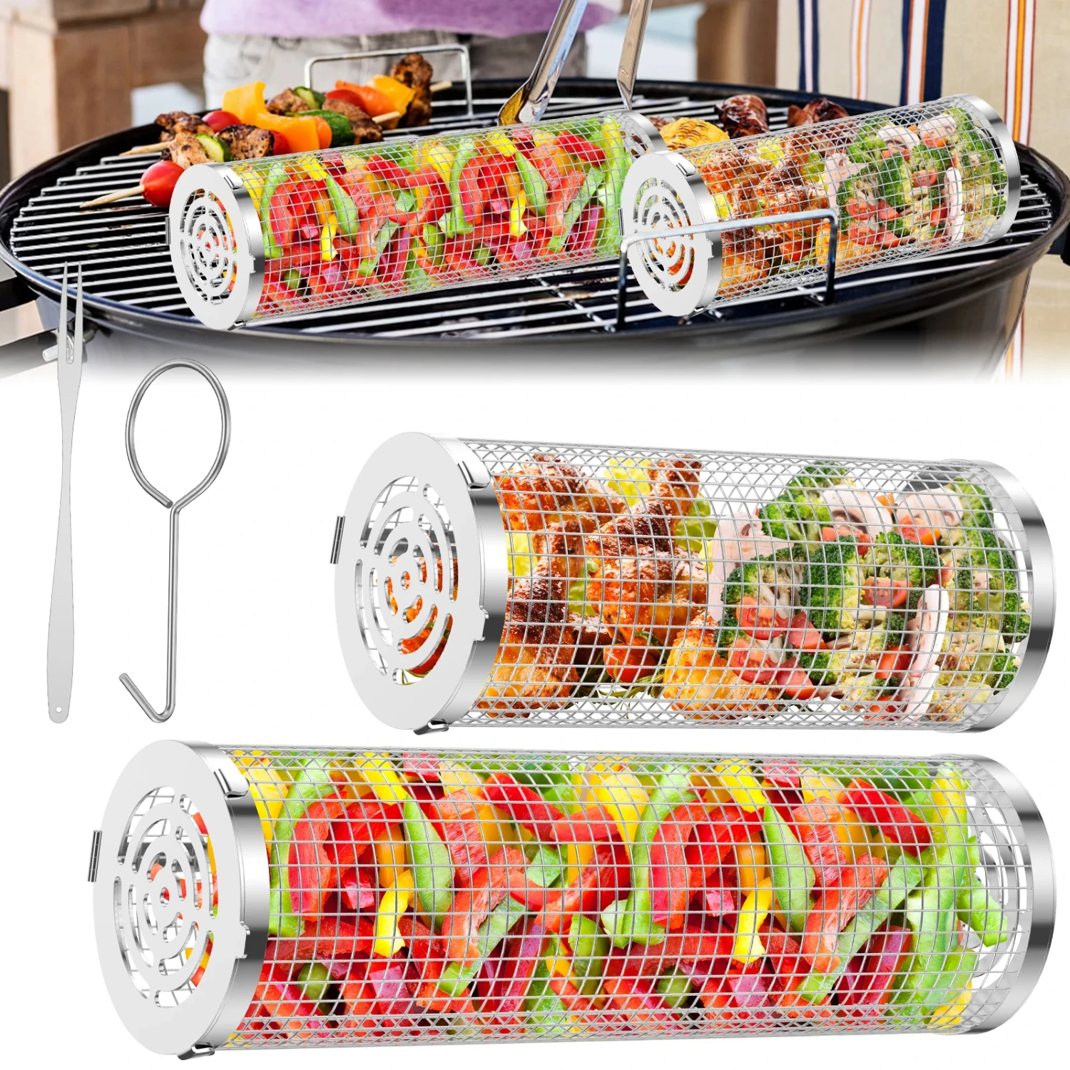 Round Stainless Steel Mesh Rotisserie Barbecue Basket - Durable and Portable BBQ Grill Rack for Camping, Picnic, and Outdoor Coo
Round Stainless Steel Mesh Rotisserie Barbecue Basket - Durable and Portable BBQ Grill Rack for Camping, Picnic, and Outdoor Coo
