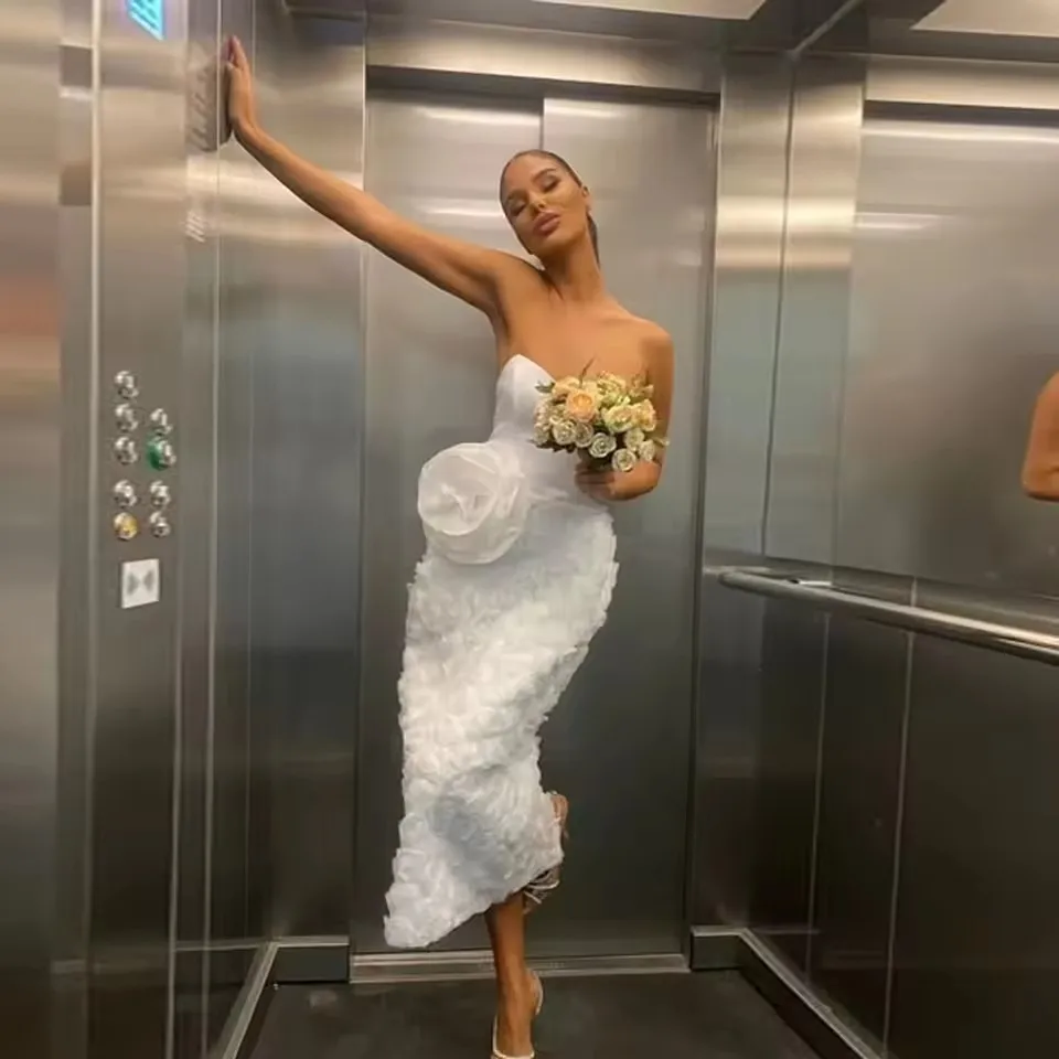 2025 3D Flower Mid Calf Bridal Dress Strapless Floral Formal Dress Beautiful Pure White Bloom Sheath Women Dresses To Party
2025 3D Flower Mid Calf Bridal Dress Strapless Floral Formal Dress Beautiful Pure White Bloom Sheath Women Dresses To Party