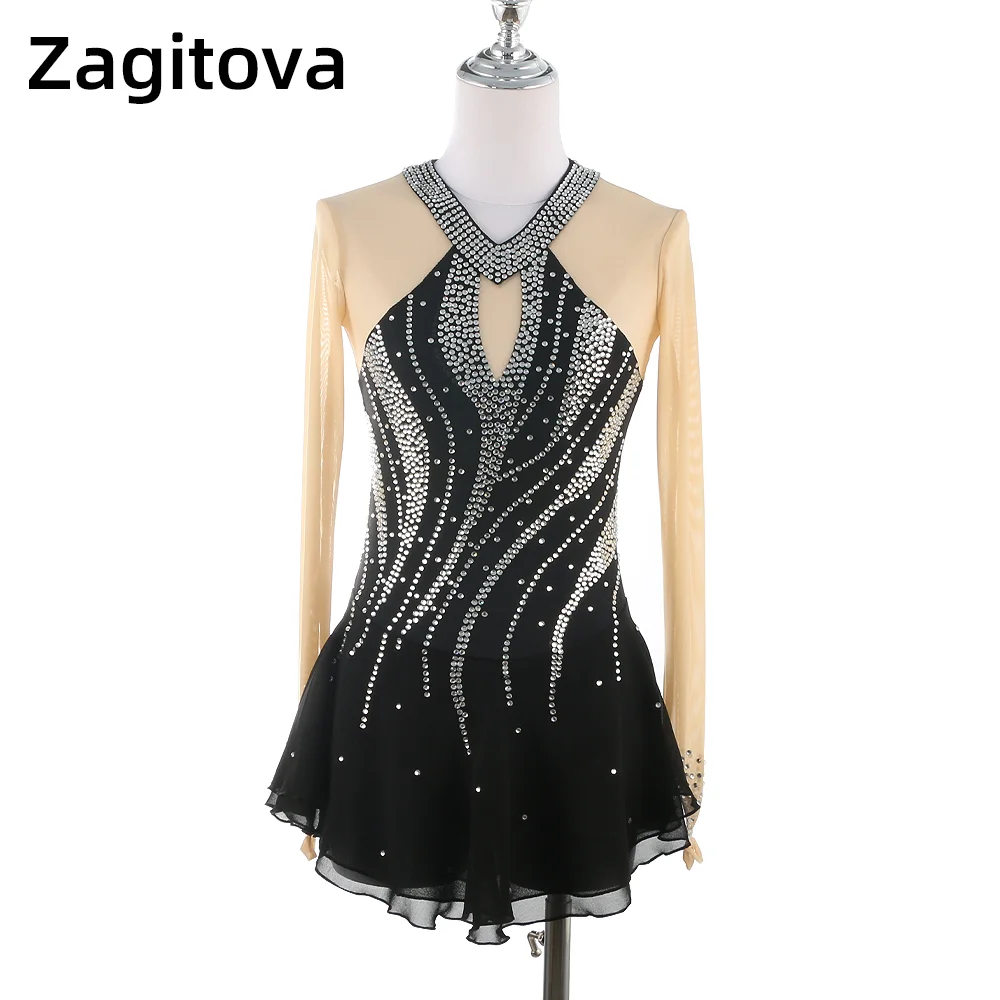 ZAGITOVA Black Figure Skating Dress Long Sleeves Ice Skating Skirt Women's Girls Shiny Diamond Competition Mesh Skirt
ZAGITOVA Black Figure Skating Dress Long Sleeves Ice Skating Skirt Women's Girls Shiny Diamond Competition Mesh Skirt