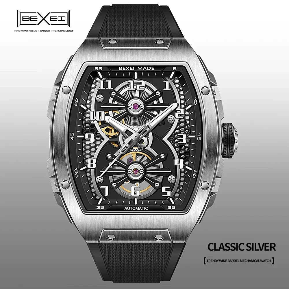 BEXEI 2025 Barrel shape Tonneau watch skeleton dial Automatic mechanical movement for men Luminous Sapphire business watch
BEXEI 2025 Barrel shape Tonneau watch skeleton dial Automatic mechanical movement for men Luminous Sapphire business watch