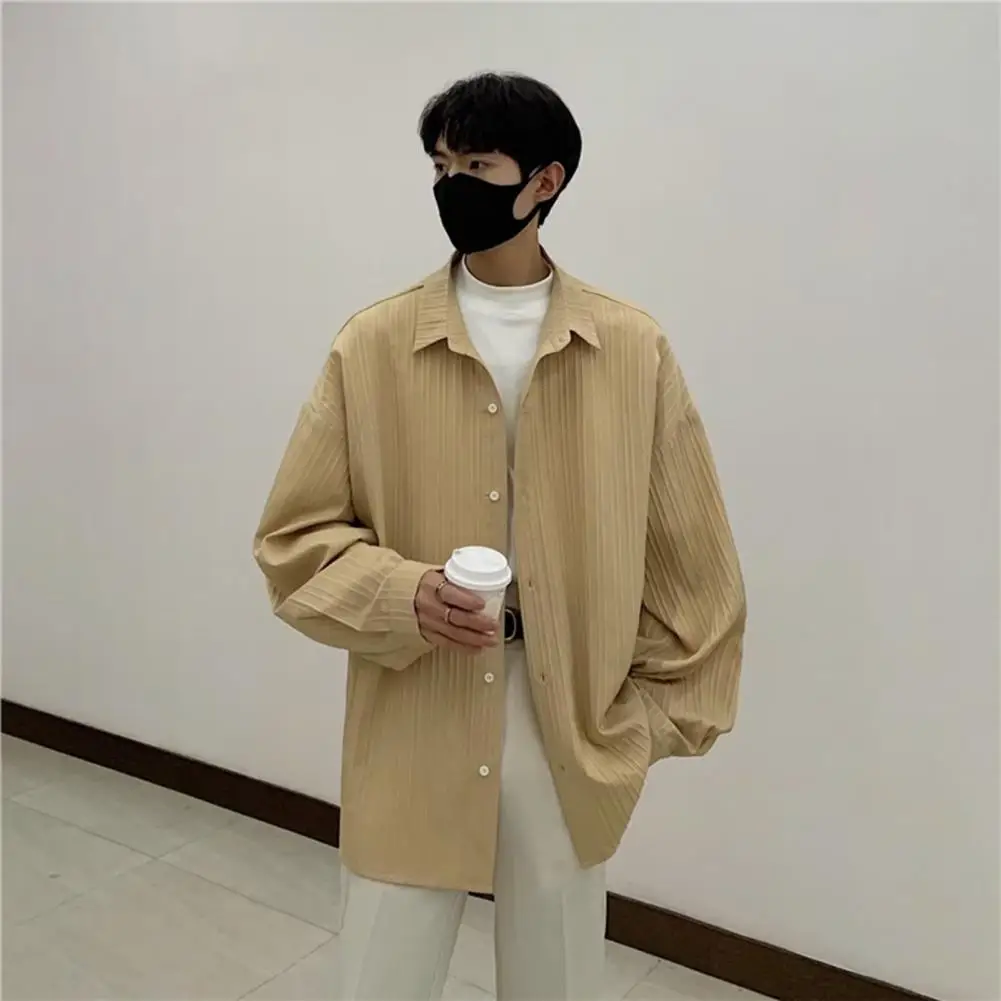 Men Shirt Loose Solid Color Turn-down Collar Cardigan Single-breasted Fall Spring Top Mid Length Streetwear Shirt
Men Shirt Loose Solid Color Turn-down Collar Cardigan Single-breasted Fall Spring Top Mid Length Streetwear Shirt