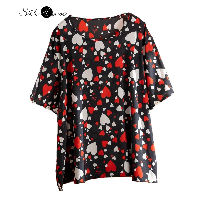 Women's Summer Love Printed 100% Natural Mulberry Silk Crepe De Chine Round Neck Short Sleeve Skin Friendly Cool Casual T-shirt
Women's Summer Love Printed 100% Natural Mulberry Silk Crepe De Chine Round Neck Short Sleeve Skin Friendly Cool Casual T-shirt