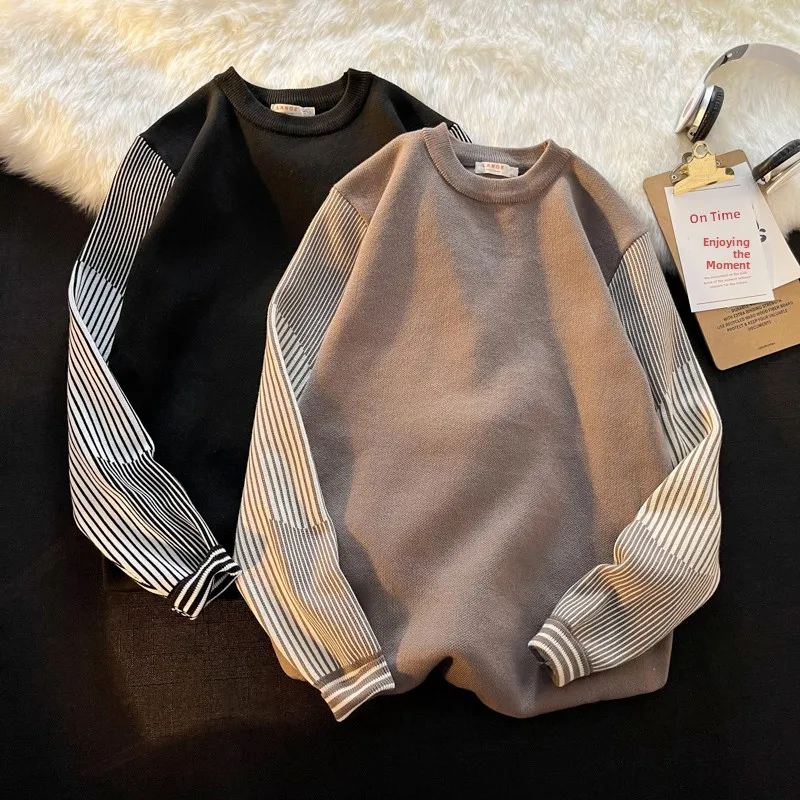 Casual Stripe Splicing round Ne Sweater Men's Loose Design Autumn Winter Boting irt for Couples in Hong Kong Sle
Casual Stripe Splicing round Ne Sweater Men's Loose Design Autumn Winter Boting irt for Couples in Hong Kong Sle