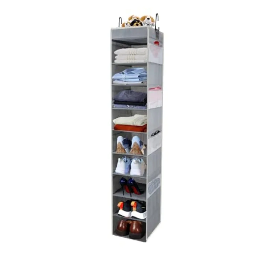 Large-Sized Hanging Shoe Organizer 10-Shelf Sturdy Hanging Closet Organizer with 8 Side Pockets Wider Hanging Shelves for Stora
Large-Sized Hanging Shoe Organizer 10-Shelf Sturdy Hanging Closet Organizer with 8 Side Pockets Wider Hanging Shelves for Stora