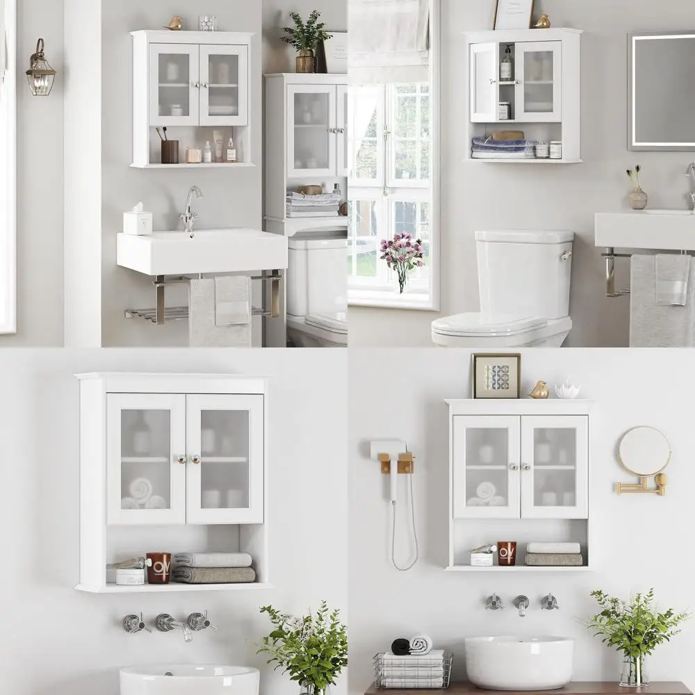 White Wall-Mounted Medicine Cabinet with Glass Doors and Adjustable Shelves for Bathroom Storage
White Wall-Mounted Medicine Cabinet with Glass Doors and Adjustable Shelves for Bathroom Storage