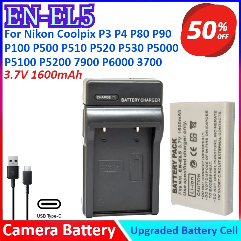 EN-EL5 3.7V 1600mAh Camera Battery +Charger For Nikon Coolpix P3 P80 P90 P100 P500 P510 P520 P530 P5000 P5100 P5200 7900 P6000
EN-EL5 3.7V 1600mAh Camera Battery +Charger For Nikon Coolpix P3 P80 P90 P100 P500 P510 P520 P530 P5000 P5100 P5200 7900 P6000
