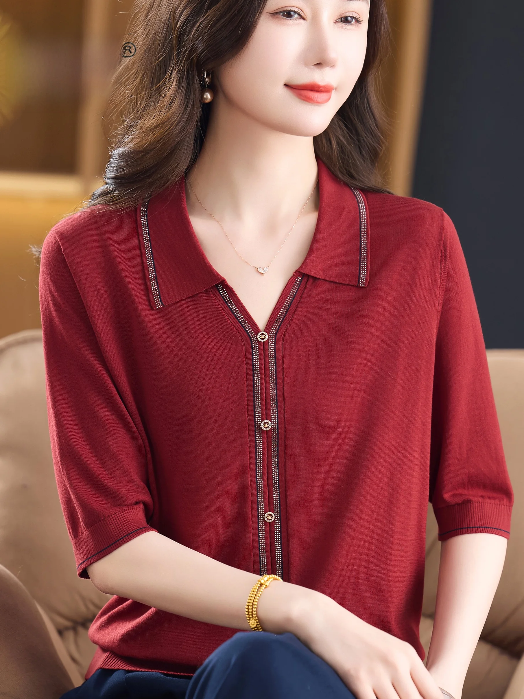 Spring Summer Knitted Ice Silk Short Sleeve T-Shirt for Middle-Aged Women Fashionable Thin Head over Body Shirt
Spring Summer Knitted Ice Silk Short Sleeve T-Shirt for Middle-Aged Women Fashionable Thin Head over Body Shirt