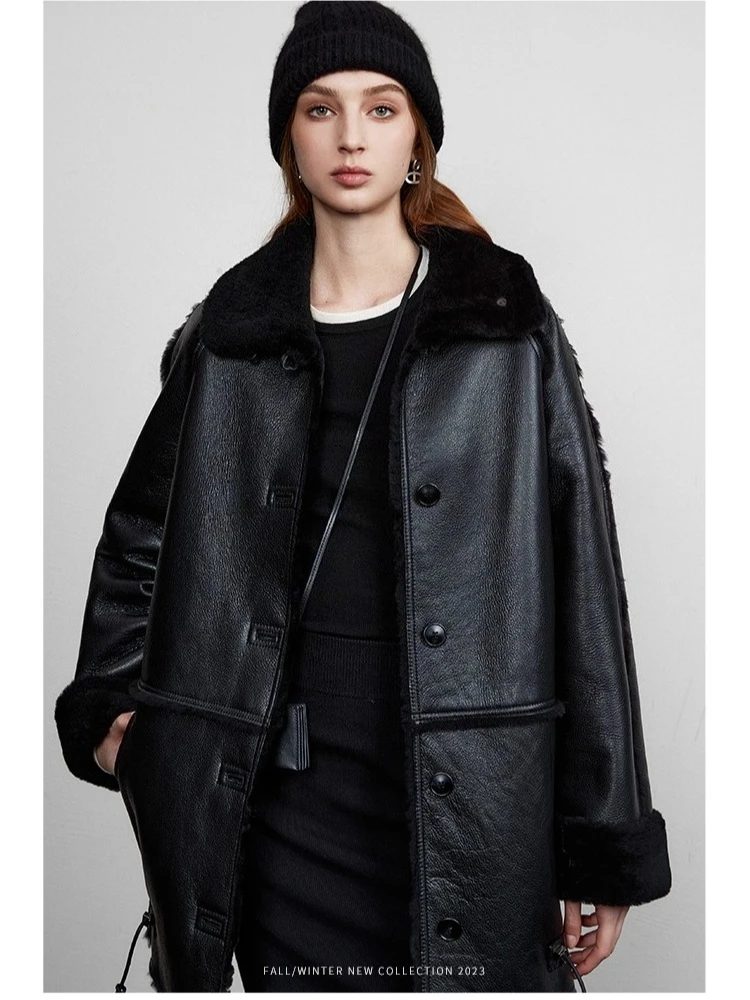 High-end Luxury Merino Sheep Fur Winter Jackets for Women 2026 New Simple Vintage Mid-length Black Genuine Leather Real Fur Coat
High-end Luxury Merino Sheep Fur Winter Jackets for Women 2026 New Simple Vintage Mid-length Black Genuine Leather Real Fur Coat