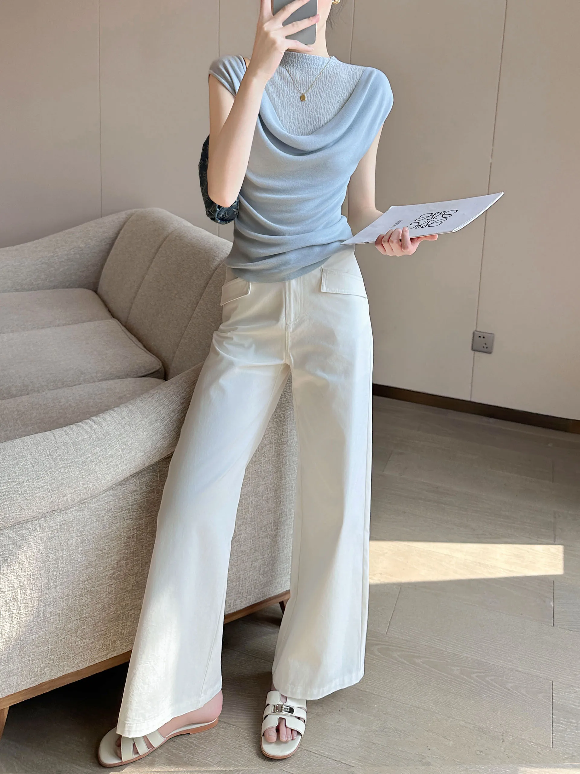 High Waist Straight Leg Pants Women's Commute Vintage Slim Fit Wide Leg Casual Long Trousers White Color 2026 Summer New Style
High Waist Straight Leg Pants Women's Commute Vintage Slim Fit Wide Leg Casual Long Trousers White Color 2026 Summer New Style