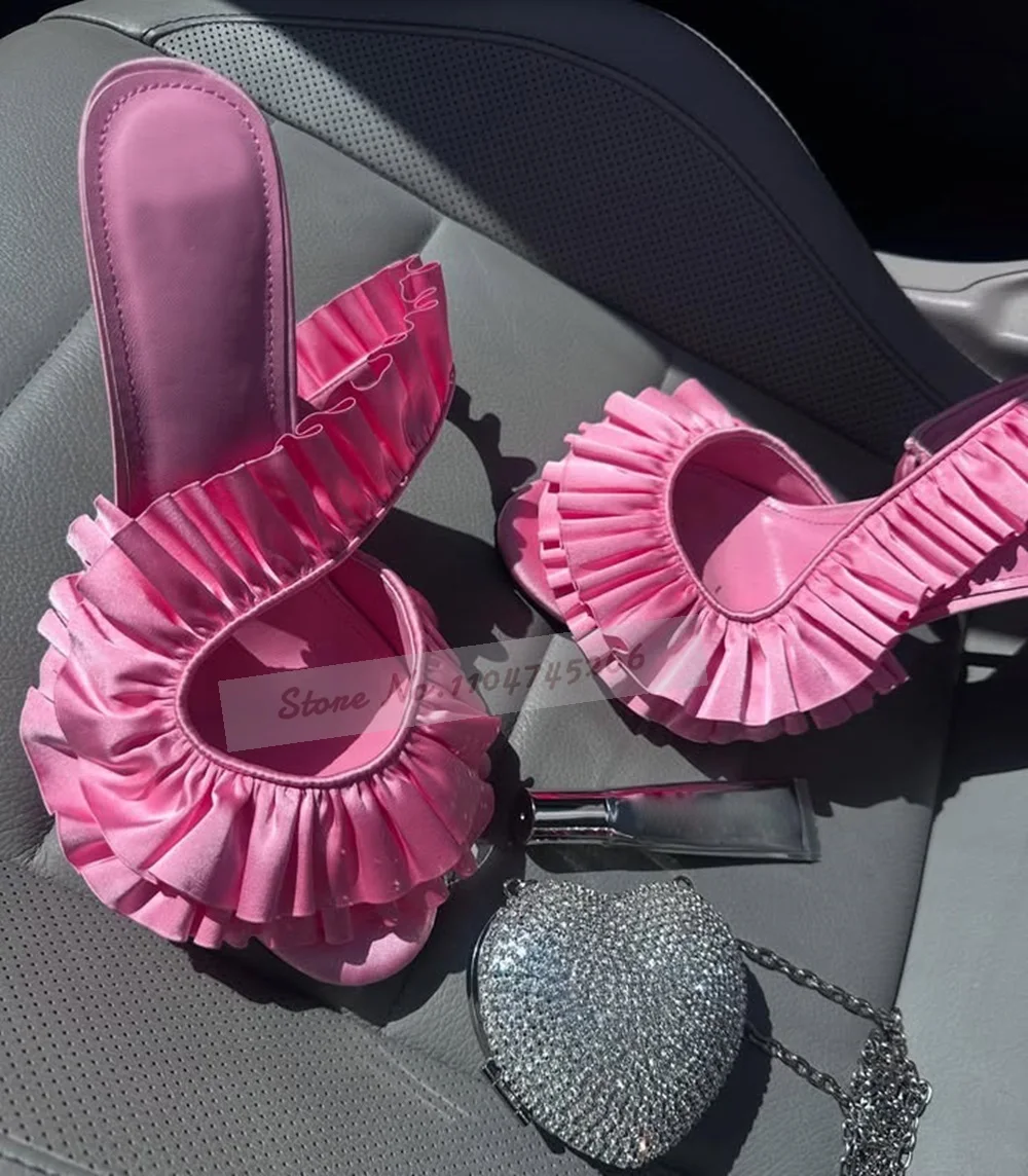 Pink Leopard Satin Fabric Ruffle Sandals Thin High Heel Floral Falbala Slingback Dress Shoes Cute Girl's Party Banquet Shoes
Pink Leopard Satin Fabric Ruffle Sandals Thin High Heel Floral Falbala Slingback Dress Shoes Cute Girl's Party Banquet Shoes