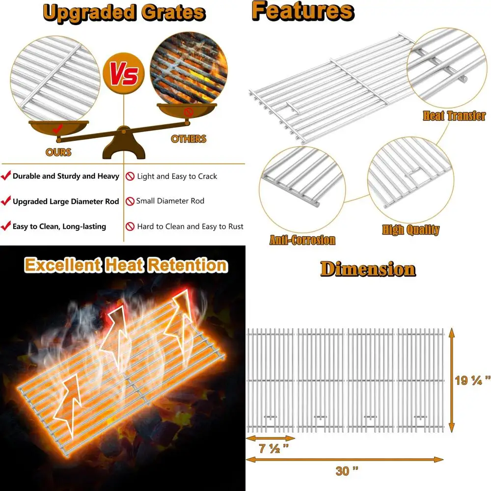 Сменные решетки для гриля на 4 конфорки, 30 дюймов, совместимые с моделями Angus, Outlaw, Premium, Lonestar, Lion L75000.
Сменные решетки для гриля на 4 конфорки, 30 дюймов, совместимые с моделями Angus, Outlaw, Premium, Lonestar, Lion L75000.