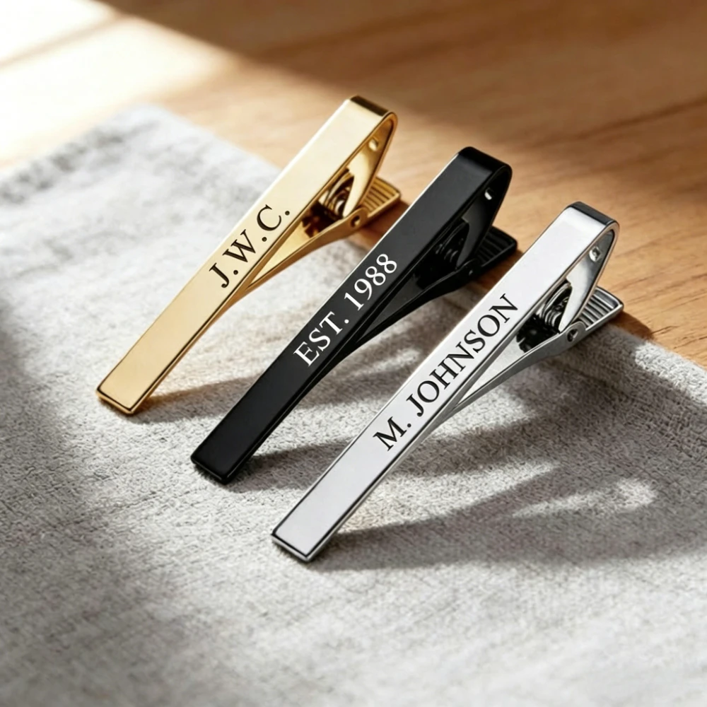 Personalized Men's Tie Bar Stainless Steel Engraved Name Date Initial Tie Clip Father's Day Gift Wedding Jewelry for Groomsmen
Personalized Men's Tie Bar Stainless Steel Engraved Name Date Initial Tie Clip Father's Day Gift Wedding Jewelry for Groomsmen