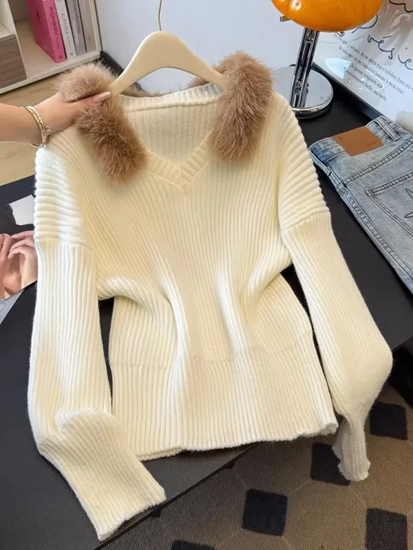 Women's Long Sve Knitted Sweater with Fur Collar Versatile Winter Faion plus Size Trendy Top Comfortable Loose Fit Knitwear
Women's Long Sve Knitted Sweater with Fur Collar Versatile Winter Faion plus Size Trendy Top Comfortable Loose Fit Knitwear