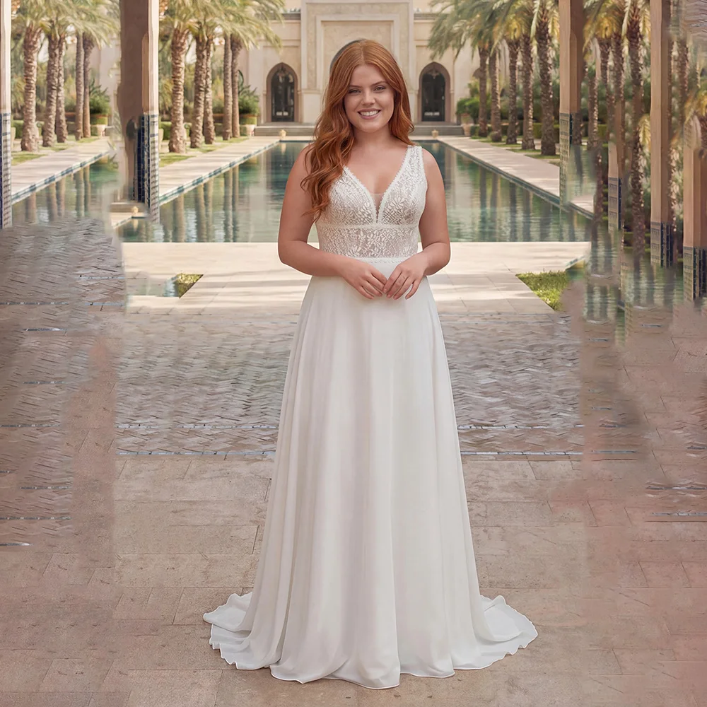 Boho Wedding Dresses For Large Size Women Applique Sleeveless V-Neck Bride Gowns Backless A Line vestidos de noiva Customized
Boho Wedding Dresses For Large Size Women Applique Sleeveless V-Neck Bride Gowns Backless A Line vestidos de noiva Customized