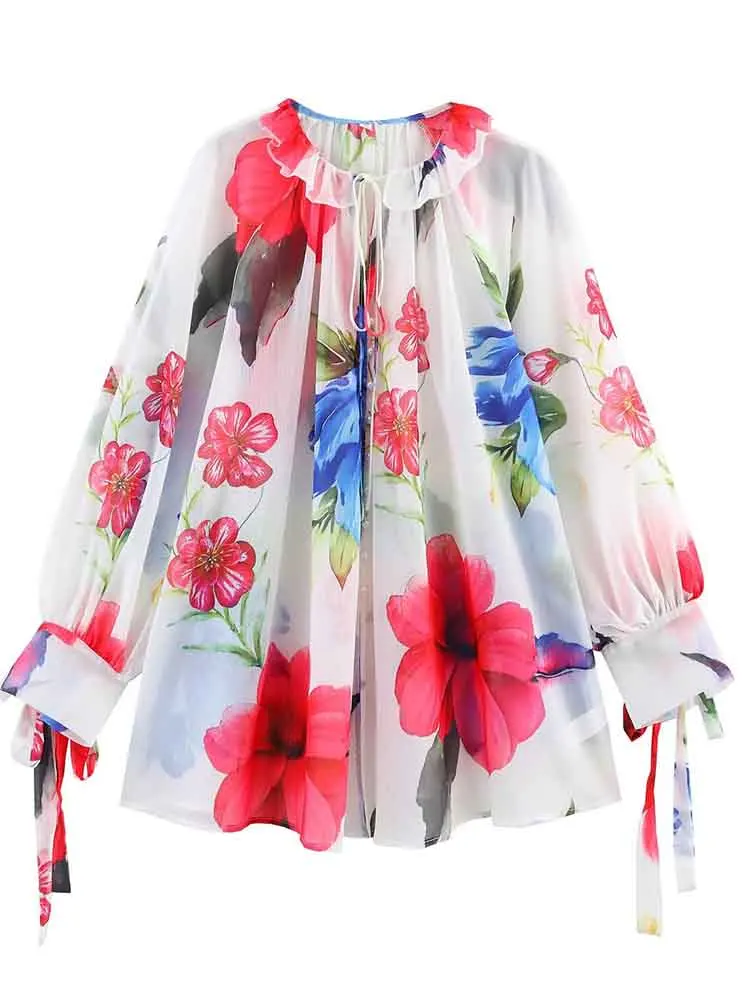 European style new women's fashion versatile temperament loose casual lace-up printed long-sleeved shirt
European style new women's fashion versatile temperament loose casual lace-up printed long-sleeved shirt