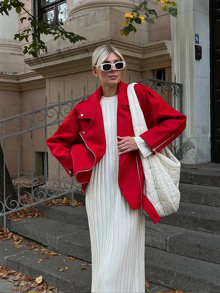 Retro Casual Red Demi-season Jacket For Women's Fashion Turn-down Collar Zipper Long Sleeve Coats Lady Causal Loose Outerwear
Retro Casual Red Demi-season Jacket For Women's Fashion Turn-down Collar Zipper Long Sleeve Coats Lady Causal Loose Outerwear