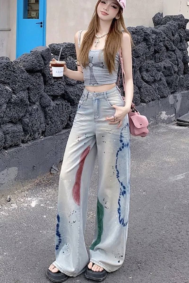 American Painted Graffiti Wide-Leg Jeans Women Summer Autumn New High-Waist Loose Design Niche Gradient Straight-Leg Pants
American Painted Graffiti Wide-Leg Jeans Women Summer Autumn New High-Waist Loose Design Niche Gradient Straight-Leg Pants
