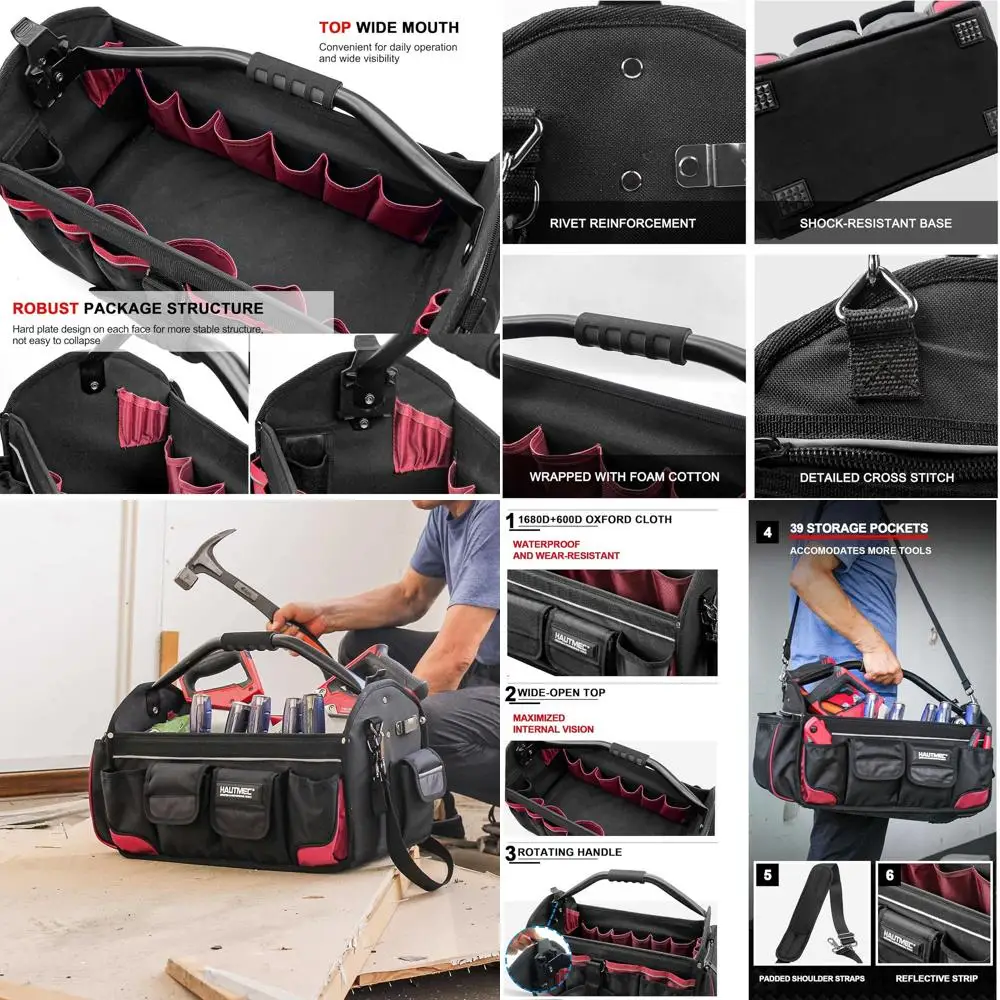 Сверхпрочная сумка для инструментов с открытым верхом, 18,5 л, 39 карманов, вращающаяся ручка и мягкий ремень, органайзер для электрика, водостойкая HT0178
Сверхпрочная сумка для инструментов с открытым верхом, 18,5 л, 39 карманов, вращающаяся ручка и мягкий ремень, органайзер для электрика, водостойкая HT0178