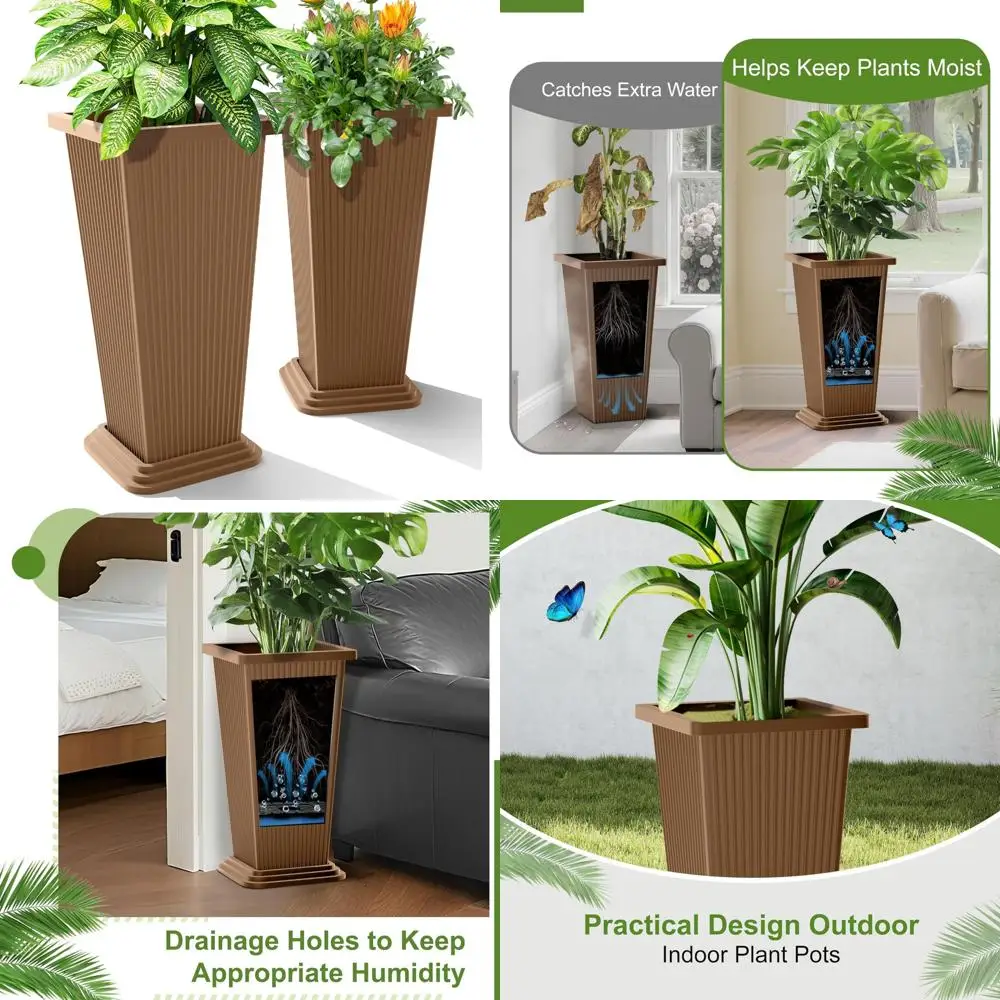 Set of 2 Outdoor Indoor Tall 24-Inch Planters, Tapered Flower Pots with Drainage, Patio Porch Decorative Accessories
Set of 2 Outdoor Indoor Tall 24-Inch Planters, Tapered Flower Pots with Drainage, Patio Porch Decorative Accessories