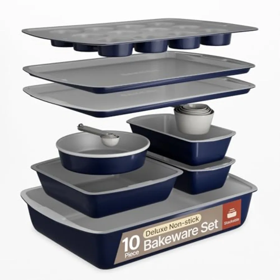Royal Blue 10-Piece Bakeware Sets Nonstick Carbon Steel Baking Sheet and Pans Stackable Space-Saving Bakeware Dishwasher Safe S
Royal Blue 10-Piece Bakeware Sets Nonstick Carbon Steel Baking Sheet and Pans Stackable Space-Saving Bakeware Dishwasher Safe S