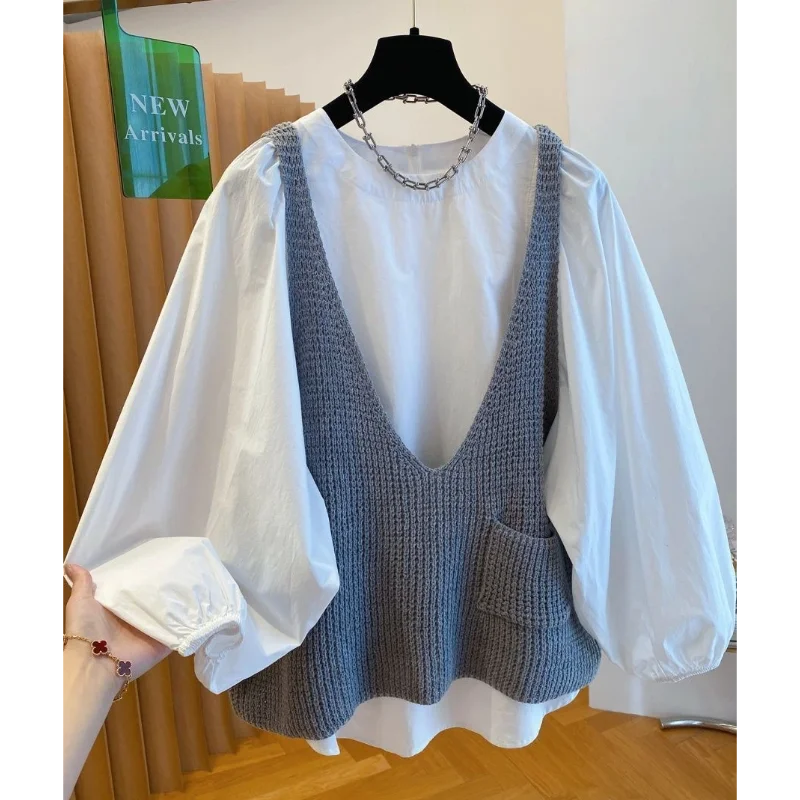 Женский элитный модный вязаный жилет, рубашка из двух предметов, весенне-осенний новый стиль, свободный универсальный атмосферный комплект
Женский элитный модный вязаный жилет, рубашка из двух предметов, весенне-осенний новый стиль, свободный универсальный атмосферный комплект