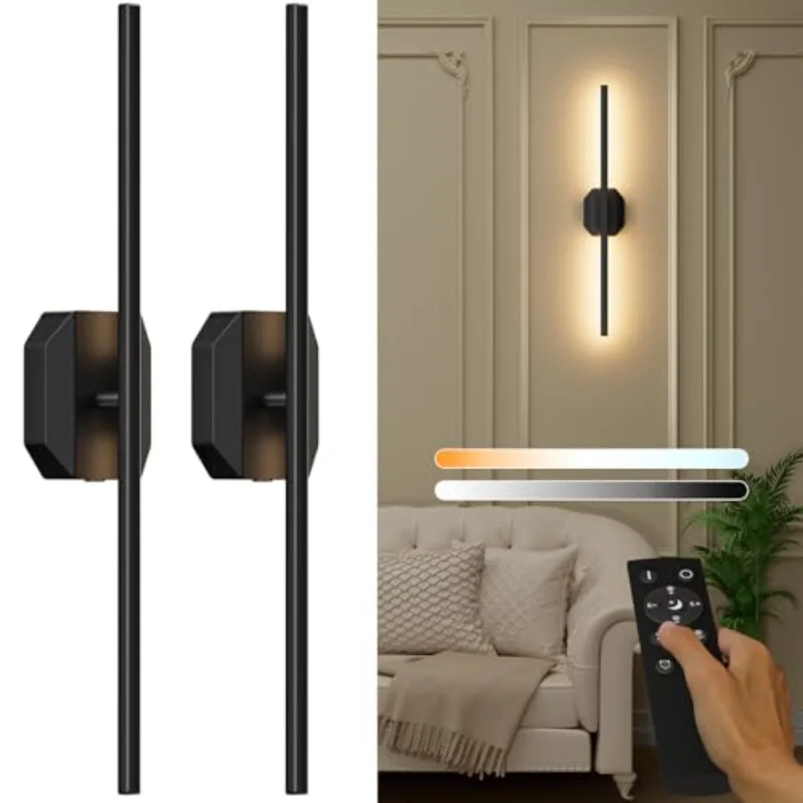 Battery Operated Wall Sconce Set of Two, Wireless Wall Sconces USB Rechargeable Wall Lights with Remote Control, 3000K-6000K Di
Battery Operated Wall Sconce Set of Two, Wireless Wall Sconces USB Rechargeable Wall Lights with Remote Control, 3000K-6000K Di