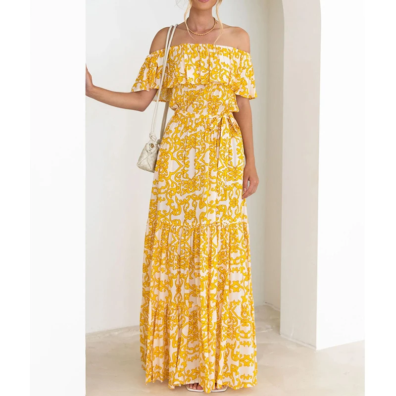 Sexy Women's Summer Long Dress Temperament Slim Fit Printing Beach Sundress Lace Up Short Sleeve High Waist Maxi Dresses Female
Sexy Women's Summer Long Dress Temperament Slim Fit Printing Beach Sundress Lace Up Short Sleeve High Waist Maxi Dresses Female