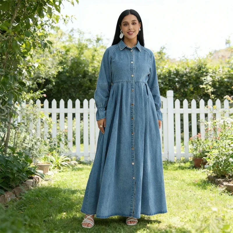 Eid Ramadan Denim Dress Women Maxi Dresses Dubai Abaya Muslim Kaftan Islam Clothing Arab Robe Party Gown Caftan Vestidos Button
Eid Ramadan Denim Dress Women Maxi Dresses Dubai Abaya Muslim Kaftan Islam Clothing Arab Robe Party Gown Caftan Vestidos Button