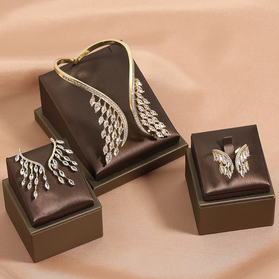 RAKOL Fashion Angel Wings Open Bangle Earrings Ring Sets For Women Luxury Cubic Zirconia Set Engagement Wedding Jewelry
RAKOL Fashion Angel Wings Open Bangle Earrings Ring Sets For Women Luxury Cubic Zirconia Set Engagement Wedding Jewelry