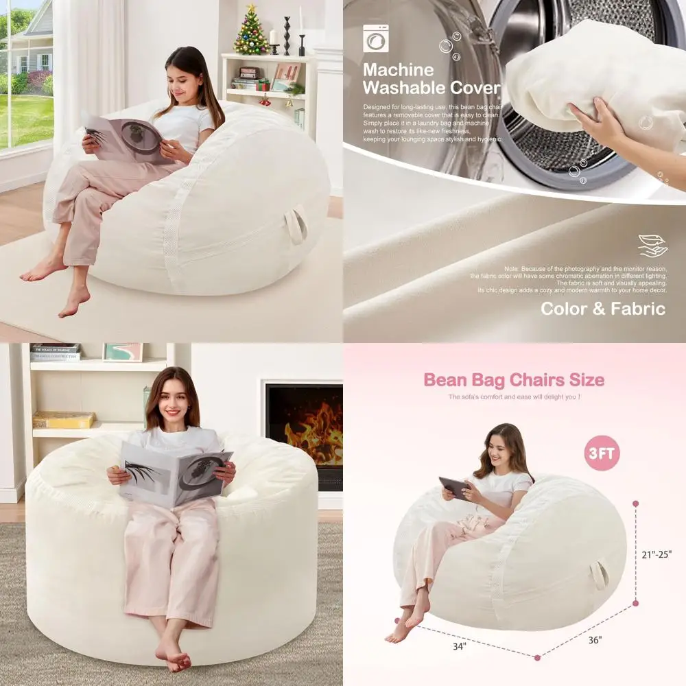Memory Foam-Filled Giant Bean Bag Chair, Removable Velvet Cover, Ideal for Living Room, Bedroom, Dorm, White
Memory Foam-Filled Giant Bean Bag Chair, Removable Velvet Cover, Ideal for Living Room, Bedroom, Dorm, White