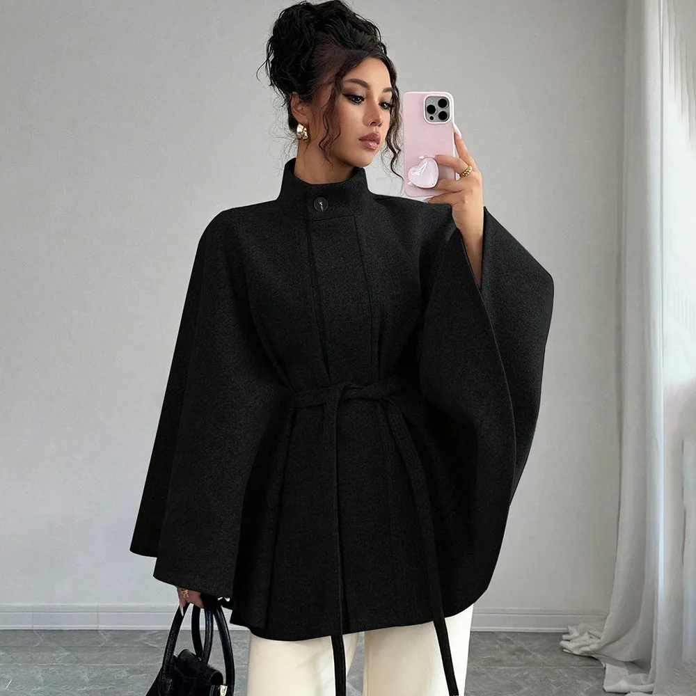 Wool Coat Women Autumn Winter Woolen Jacket Batwing Sleeve Button Lace Up Blends Turtleneck Overcoat Office Lady Outerwear
Wool Coat Women Autumn Winter Woolen Jacket Batwing Sleeve Button Lace Up Blends Turtleneck Overcoat Office Lady Outerwear