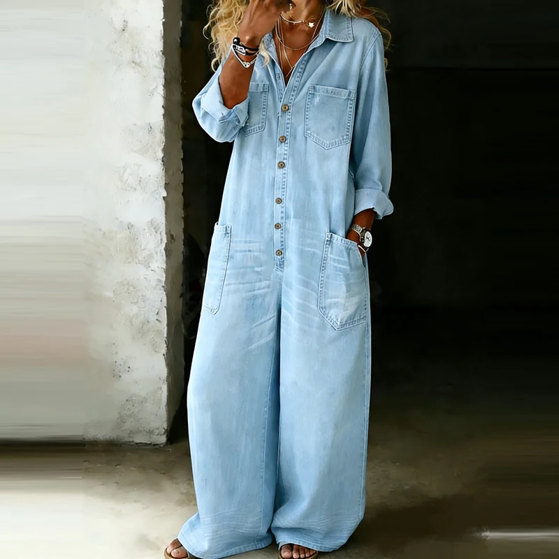 Fashion Lapel Single Breasted Long Jumpsuits Casual Long Sleeve Pocket Women Playsuit Elegant Hight Street Solid Loose Rompers
Fashion Lapel Single Breasted Long Jumpsuits Casual Long Sleeve Pocket Women Playsuit Elegant Hight Street Solid Loose Rompers