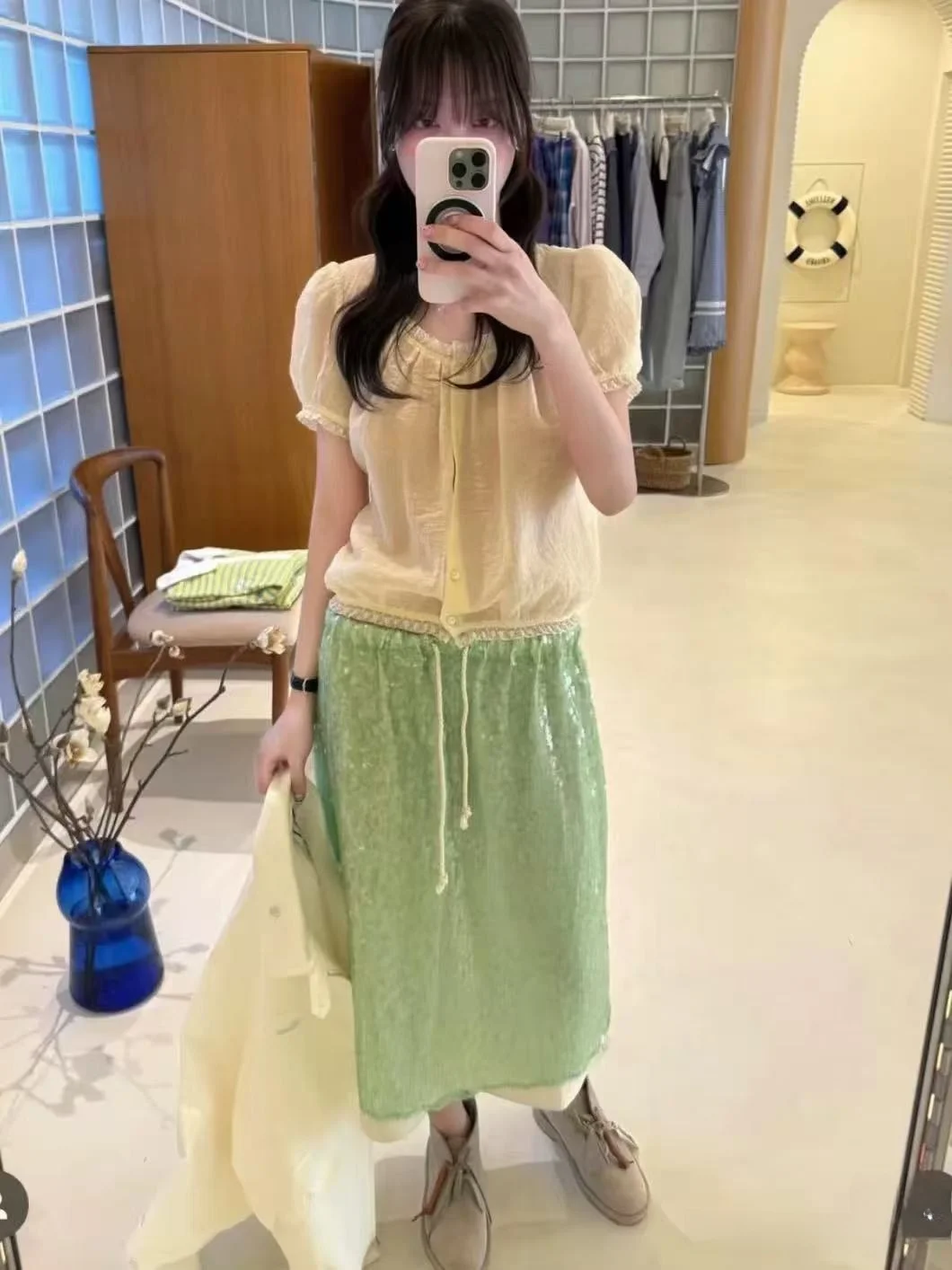 Early Spring Light Green Sequin Elastic Waist Half Skirt Women's Commute Style Straight Tube Skirt Polyester Fiber Bright Thread
Early Spring Light Green Sequin Elastic Waist Half Skirt Women's Commute Style Straight Tube Skirt Polyester Fiber Bright Thread