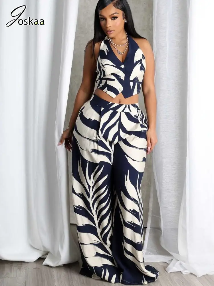 Joskaa Leaf Print 2 Piece Set Women Hipster Halter Crop Shirt Tank and Wide Leg Pants Matching 2025 Summer Holiday Beach Outfits
Joskaa Leaf Print 2 Piece Set Women Hipster Halter Crop Shirt Tank and Wide Leg Pants Matching 2025 Summer Holiday Beach Outfits