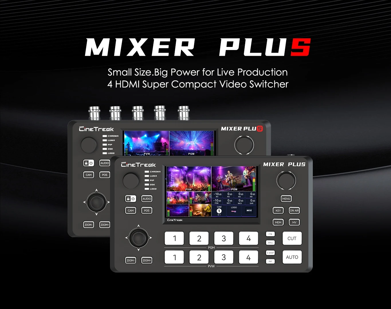Cinetreak Mixer Plus 4,5 дюйма поддерживает 4-канальный видеокоммутатор, совместимый с HDMI для прямой трансляции
Cinetreak Mixer Plus 4,5 дюйма поддерживает 4-канальный видеокоммутатор, совместимый с HDMI для прямой трансляции