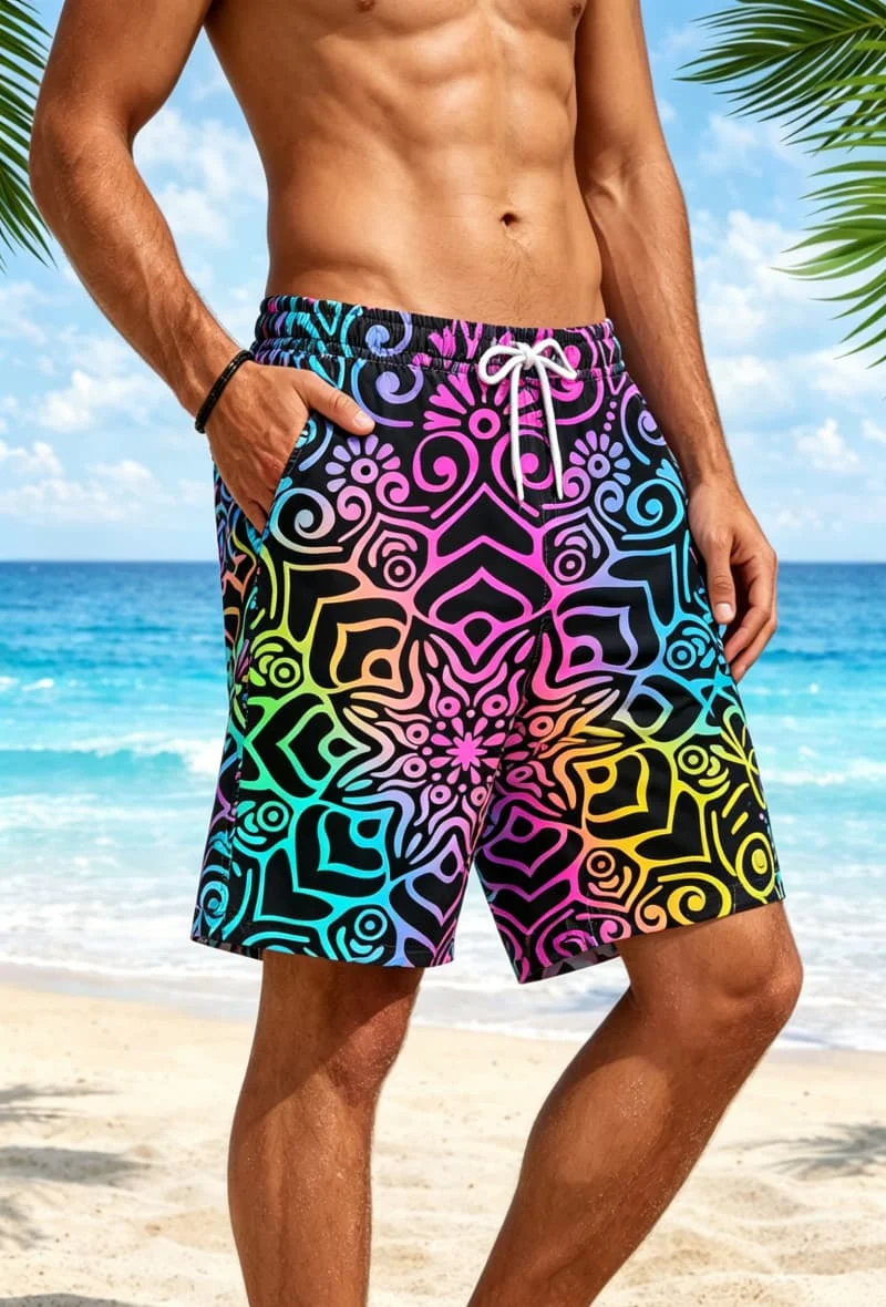 Men's classic psychedelic mandala printed quick drying beach shorts, suitable for beach travel and daily commuting.
Men's classic psychedelic mandala printed quick drying beach shorts, suitable for beach travel and daily commuting.